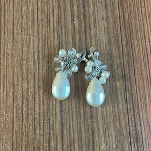 Sophisticated White and Silver Drop Earrings with Pearls